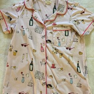 Pink Brunch Print Button-Up Pajama Top